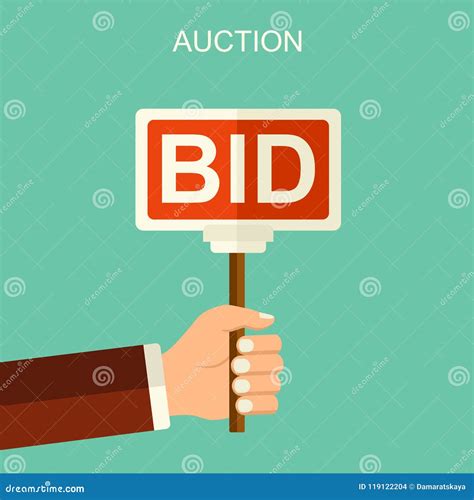 Vector Auction And Bidding Concept Hand Holding Auction Paddle Flat