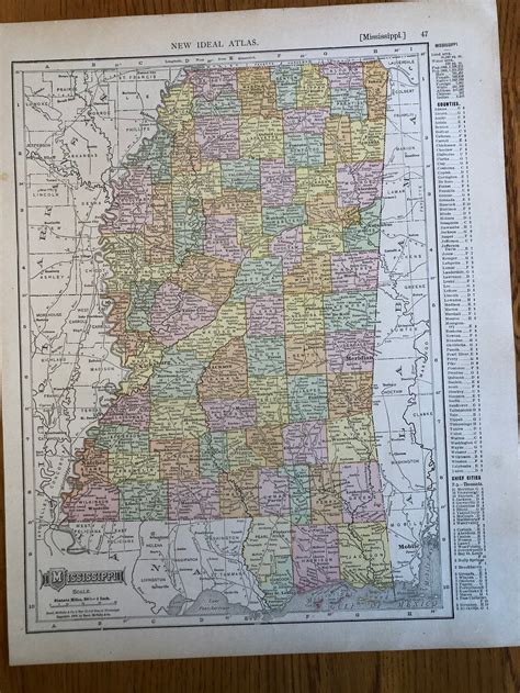 1911 Mississippi Map Rand Mcnally New Ideal State County Etsy