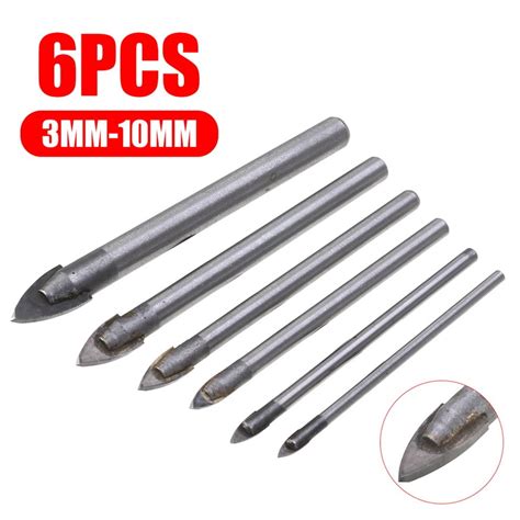 6pc Glass And Tile Drill Bit Set Ceramic Sizes 34568 And 10mm Handle