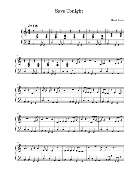 Save Tonight Eagle Eye Cherry Sheet Music For Piano Solo Easy