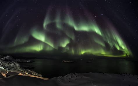 Aurora Borealis Northern Lights Night Green Stars Sky