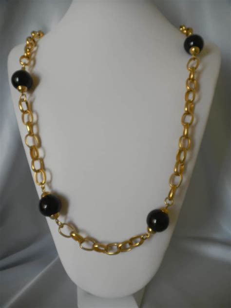 banana republic gold tone chain and black bead necklace signed br haute juice