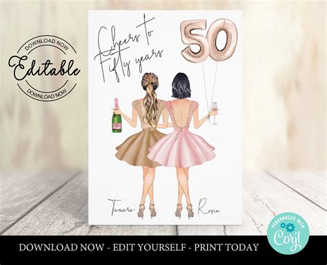 Best Friend 50th Birthday Card Printable Personalised Sister Etsy