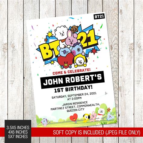 Bts Bt21 Themed Printed Birthday Invitation 139 Shopee Philippines
