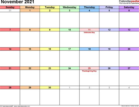 November 2021 Calendars For Word Excel And Pdf