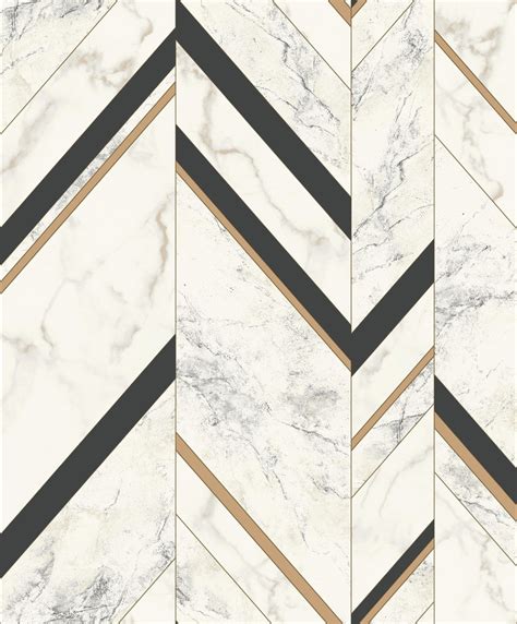 York Wallcoverings Mm1805 Mixed Materials Marble Chevron Blackgold