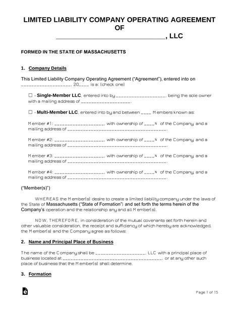 Free Massachusetts Llc Operating Agreements 2 Pdf Word Eforms
