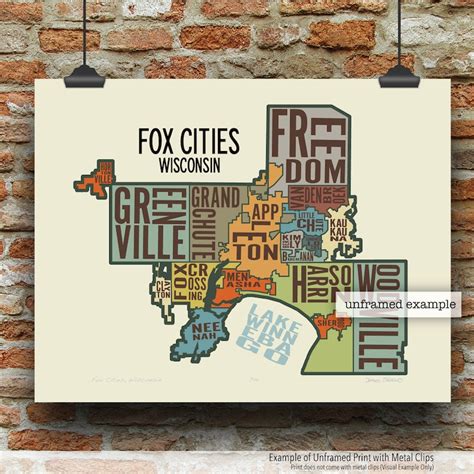 Fox Cities Wisconsin Typography Map Art Print By James Steeno Etsy