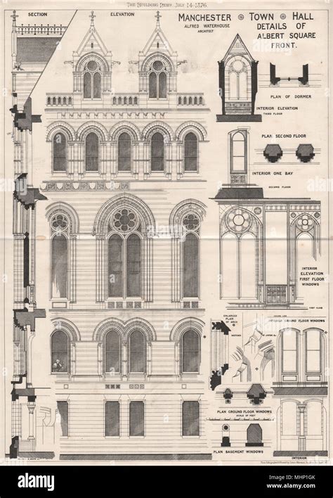 Manchester Town Hall Albert Square Front Alfred Waterhouse 1876 Old