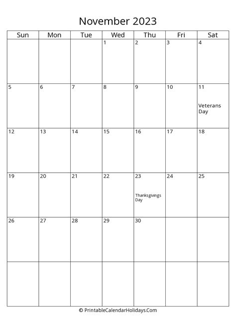 November 2023 Calendars Printablecalendarholidayscom