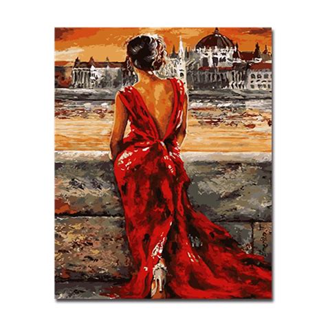 Lady In Red Dress Diy Painting By Numbers Kit