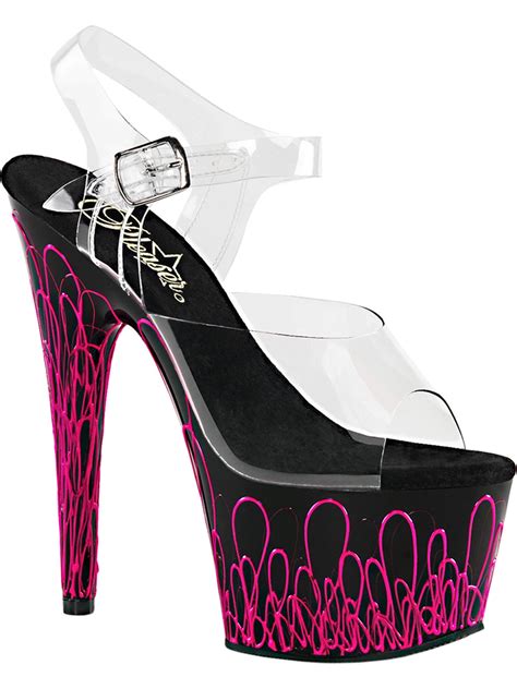 Pleaser Womens Platform Sandals Blacklight Reactive Lines Neon Pink