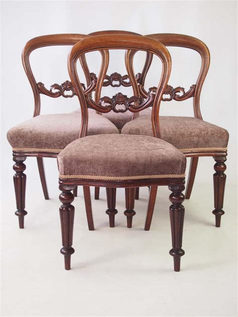 Walnut burl deco dining suite c. Set 4 Antique Victorian Mahogany Dining Chairs