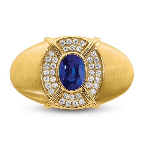 Mens Lab Created Blue Sapphire Ring 15 Ct Tw Diamonds 14k Yellow Gold