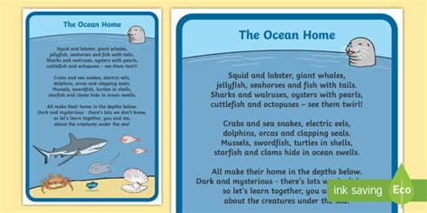 Under The Sea Poem The Ocean Home Twinkl