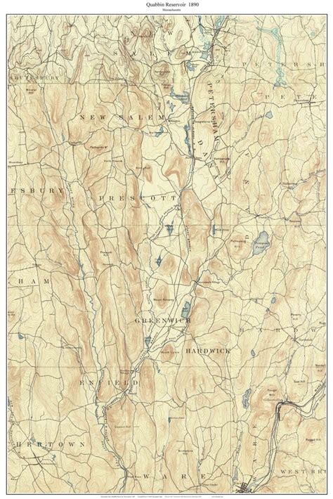 Quabbin Reservoir 1890 Usgs Old Topographic Map Before The Etsy