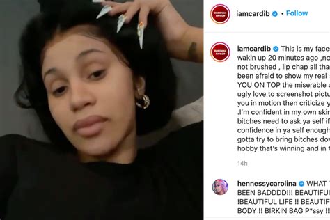 cardi b claps back at haters with make up free message