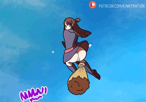 Rule 34 Akko Kagari Animated Artist Name Ass Blush Bottomless Broom Broom Riding Brown Hair