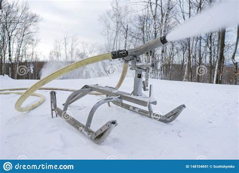 Ski Hill Snow Making Equipment In Operation Stock Image