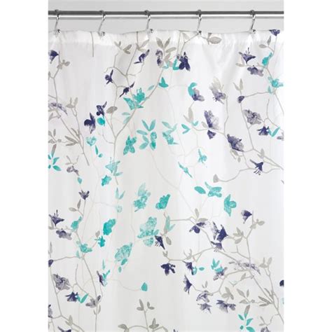 Interdesign Twiggy Floralfabric Shower Curtain 72 X 72 Tealnavy