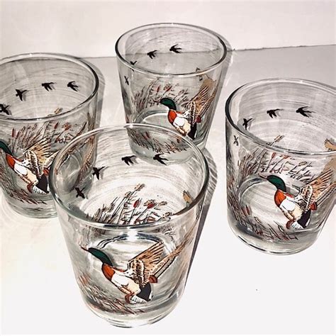 Libbey Dining Vintage 7s Libbey Mallard Double Old Fashion Glasses Set Of 4 Ducks In Flight