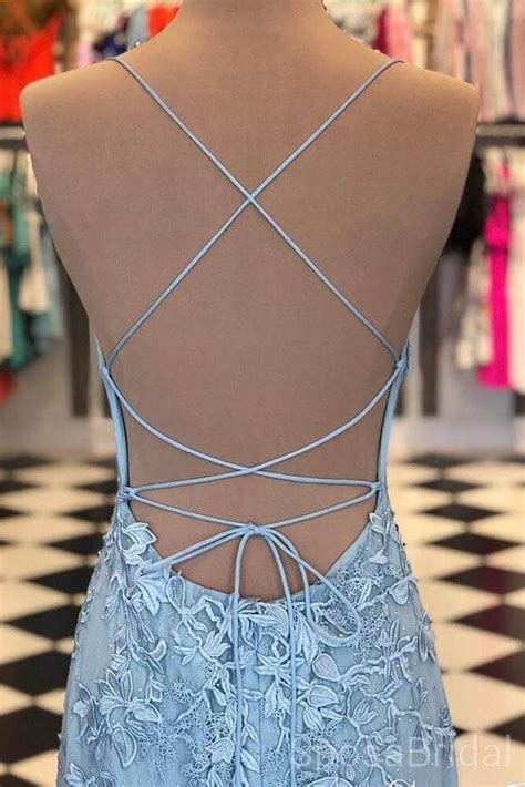 Spaghetti Strap Sky Blue Mermaid Long Prom Dresses Backless Pageant D