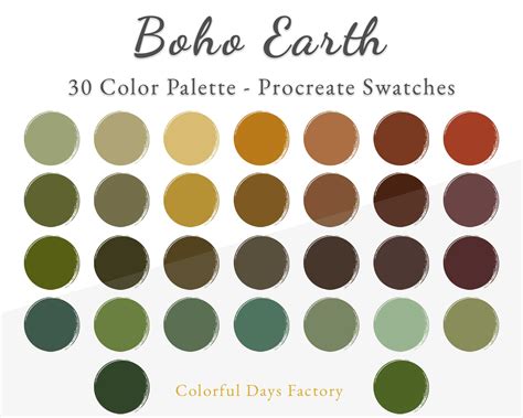 Boho Earth Color Swatches Procreate Color Palette Instant Etsy
