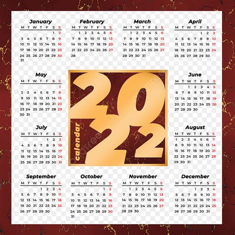 Gambar Kalender 2022 Marmer Emas Merah Kreatif Kalender Satu Halaman