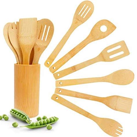 Bamboo Wooden Spoons & Spatulas Set - 6 Pieces Kitchen Co ...