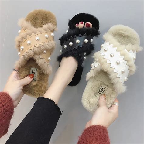 Open Toe New Home Ladies Shoes Furry Fur Slippers Cross Tied Luxury