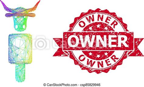 Grunge Owner Stamp Seal And Bright Linear Cow Man Bright Colorful Net
