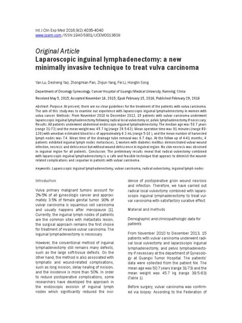 Original Article Laparoscopic Inguinal Lymphadenectomy A New