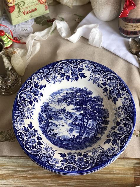 Blue And White Deep Dinner Plate Transferware Ironstone Stoneware English