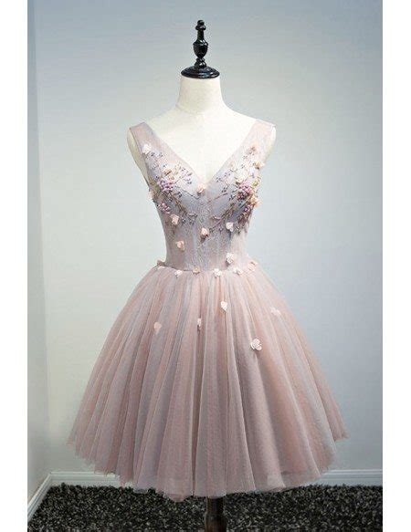 Vintage Poofy Short Tulle Homecoming Dresses For Teens Ball Gown V Neck