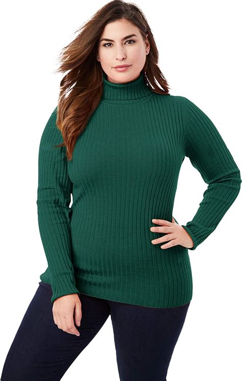 Jessica London Womens Plus Size Ribbed Cotton Turtleneck Sweater 100 Cotton 3436 Dark