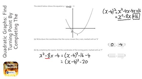 Quadratic Graphs Find Turning Point By Completing The Square Grade 8