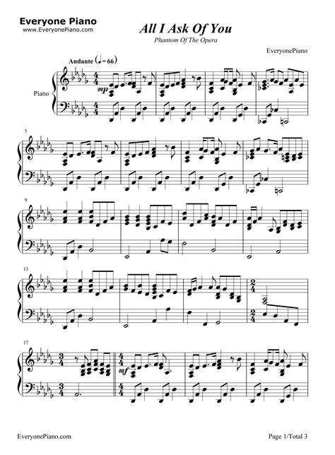 Download and print all i ask of you (from the phantom of the opera) sheet music for violin and piano by andrew lloyd webber. All I Ask of You-The Phantom of the Opera Stave Preview