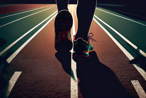 Premium Ai Image Close Up On Shoe Runner Athlete Feet On The Running