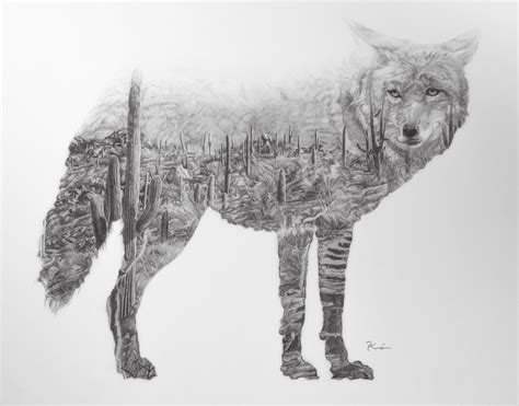 Double Exposure Drawing Done With Carbon Pencil And Graphite Rdrawing