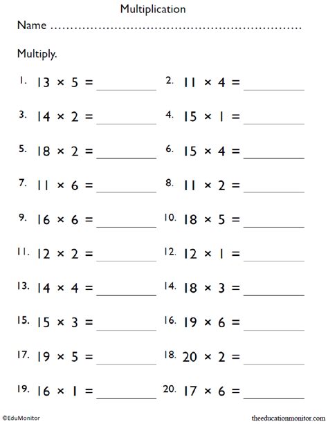 Fourth Grade Multiplication Worksheets Edumonitor