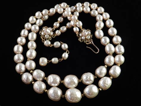 Miriam Haskell Double Strand Baroque Faux Pearl Necklace From
