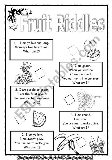 Fruit Riddles Riddles English Lessons For Kids Vocabulary Worksheets