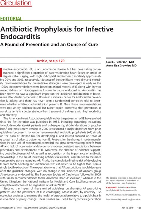 Antibiotic Prophylaxis For Infective Endocarditis Circulation