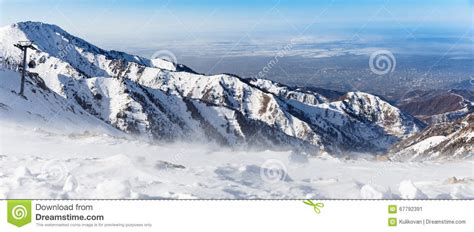 Mountains Under The Snow In Winter Panorama Of Snow Mountain Range