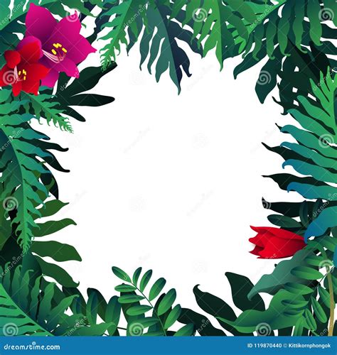 Amazing Tropical Forest Design Border Frame Template Stock Illustration