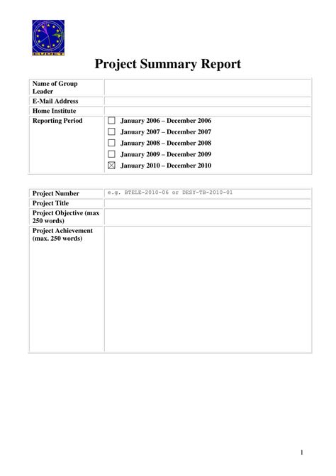 Free Printable Project Summary Templates Word Pdf Excel Ppt