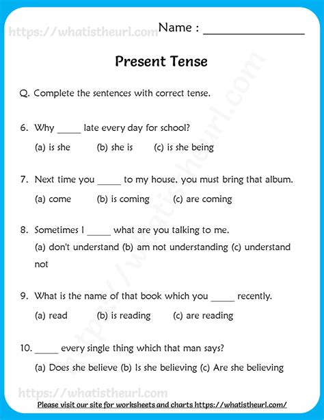 Simple Present Tense Worksheet Grade