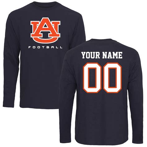 Auburn Tigers Navy Personalized Football Long Sleeve T Shirt