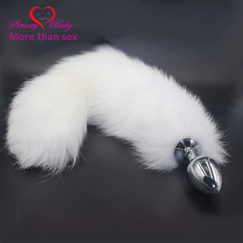Three Size White Fox Tail Metal Anal Toys Smooth Touch Butt Plug