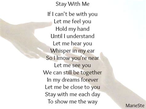 Two Hands Reaching Out Towards Each Other With The Words Stay With Me
